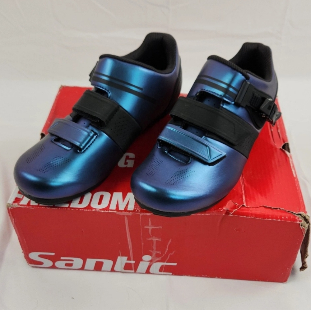 Santic Cycling Shoes Unisex Size 6 Metallic Blue Mountain Bike Or Indoor Use
